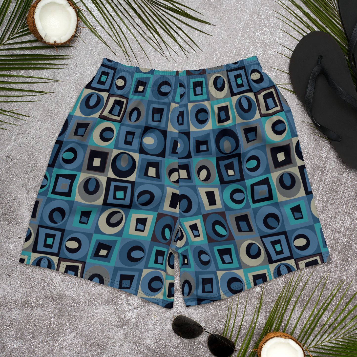 Mid Century Geo Modern Blue Recycled Athletic Shorts