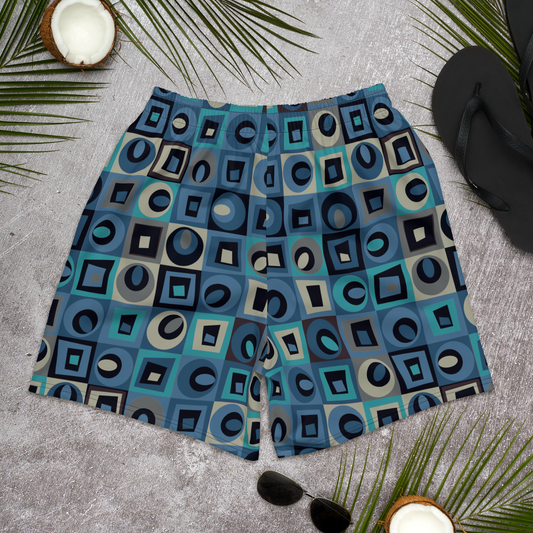 Mid Century Geo Modern Recycled Athletic Shorts - Blue