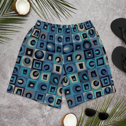 Mid Century Geo Modern Blue Recycled Athletic Shorts