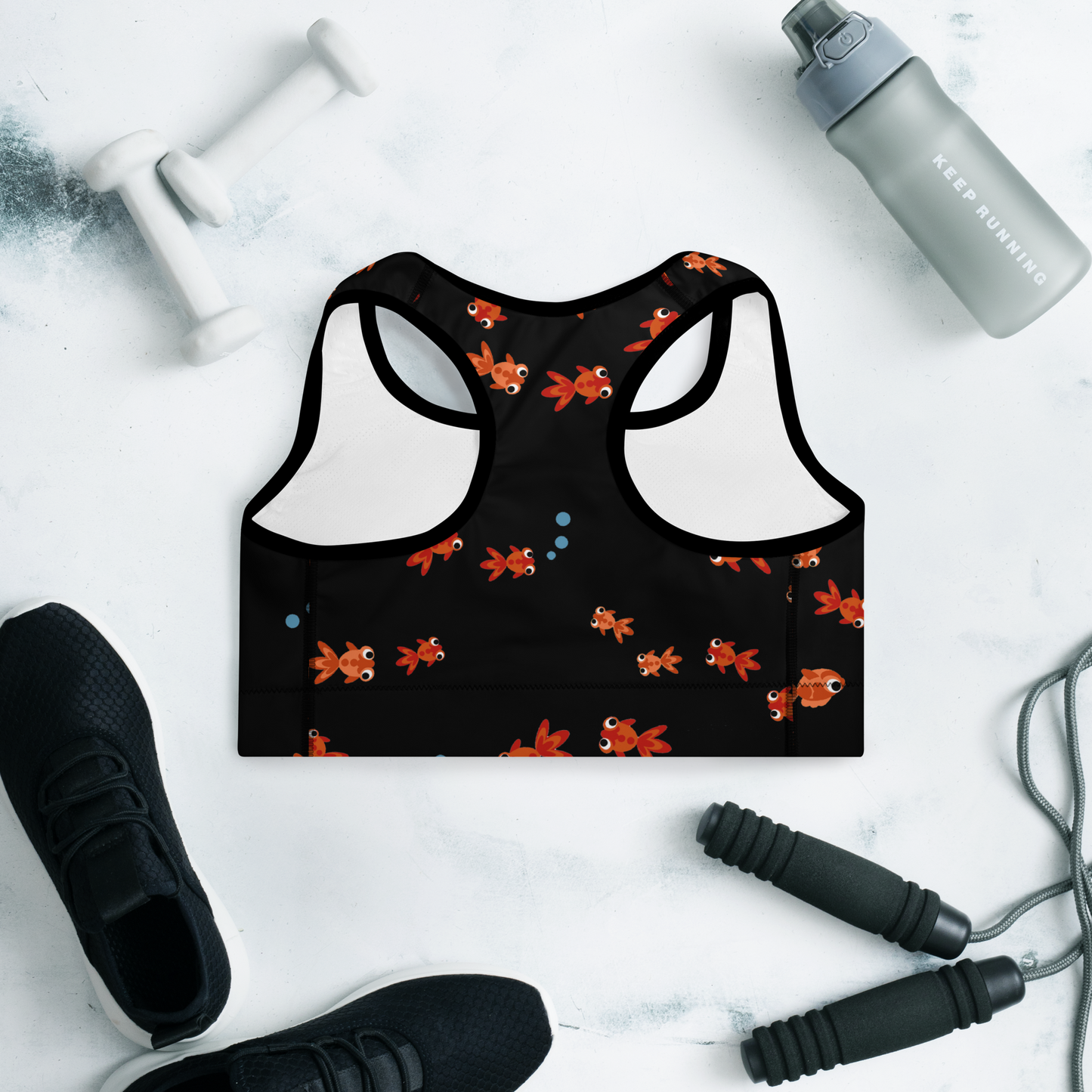 Small Goldfish Black Padded Sports Bra
