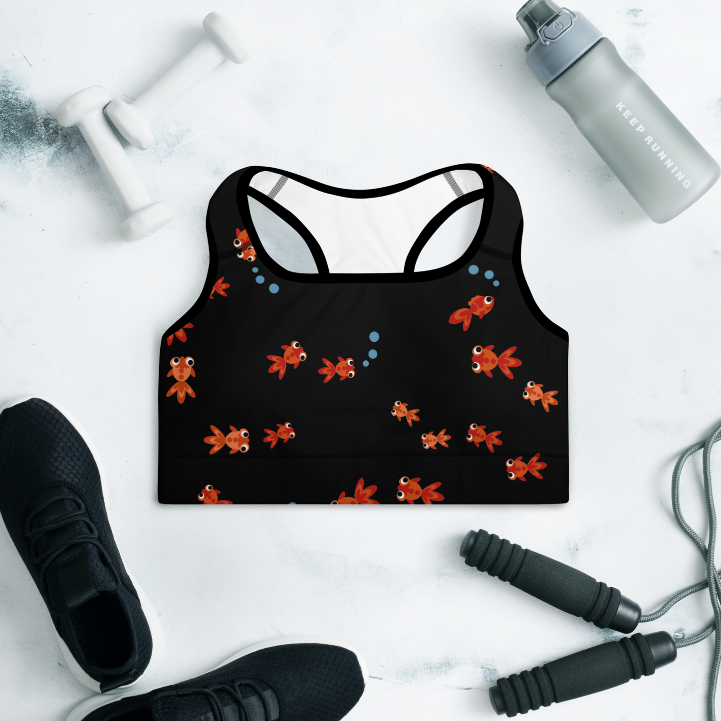 Small Goldfish Black Padded Sports Bra