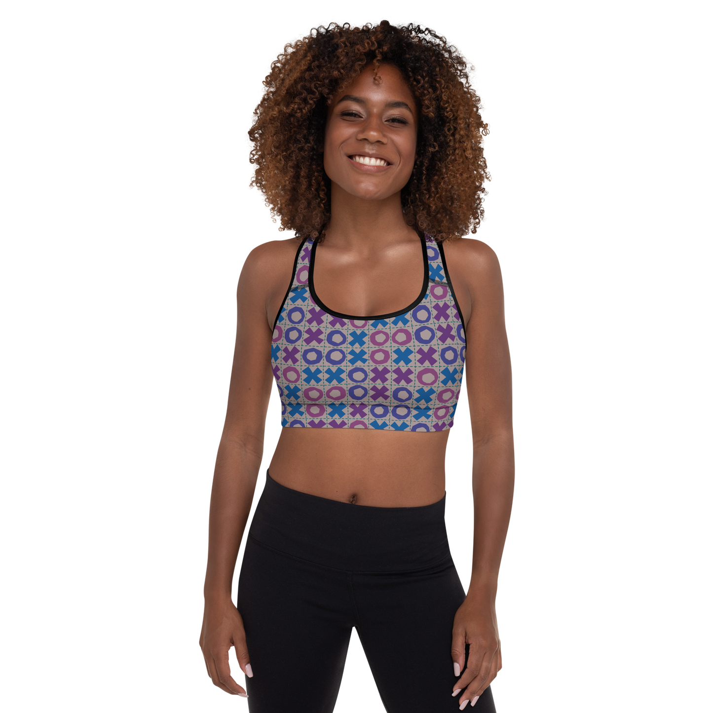 Retro Grid Tic Tac Toe Padded Sports Bra