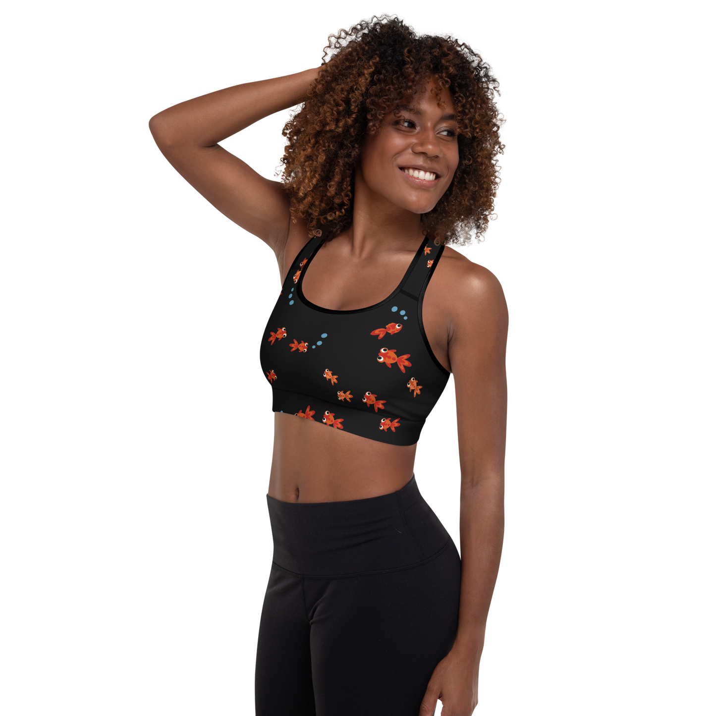 Small Goldfish Black Padded Sports Bra