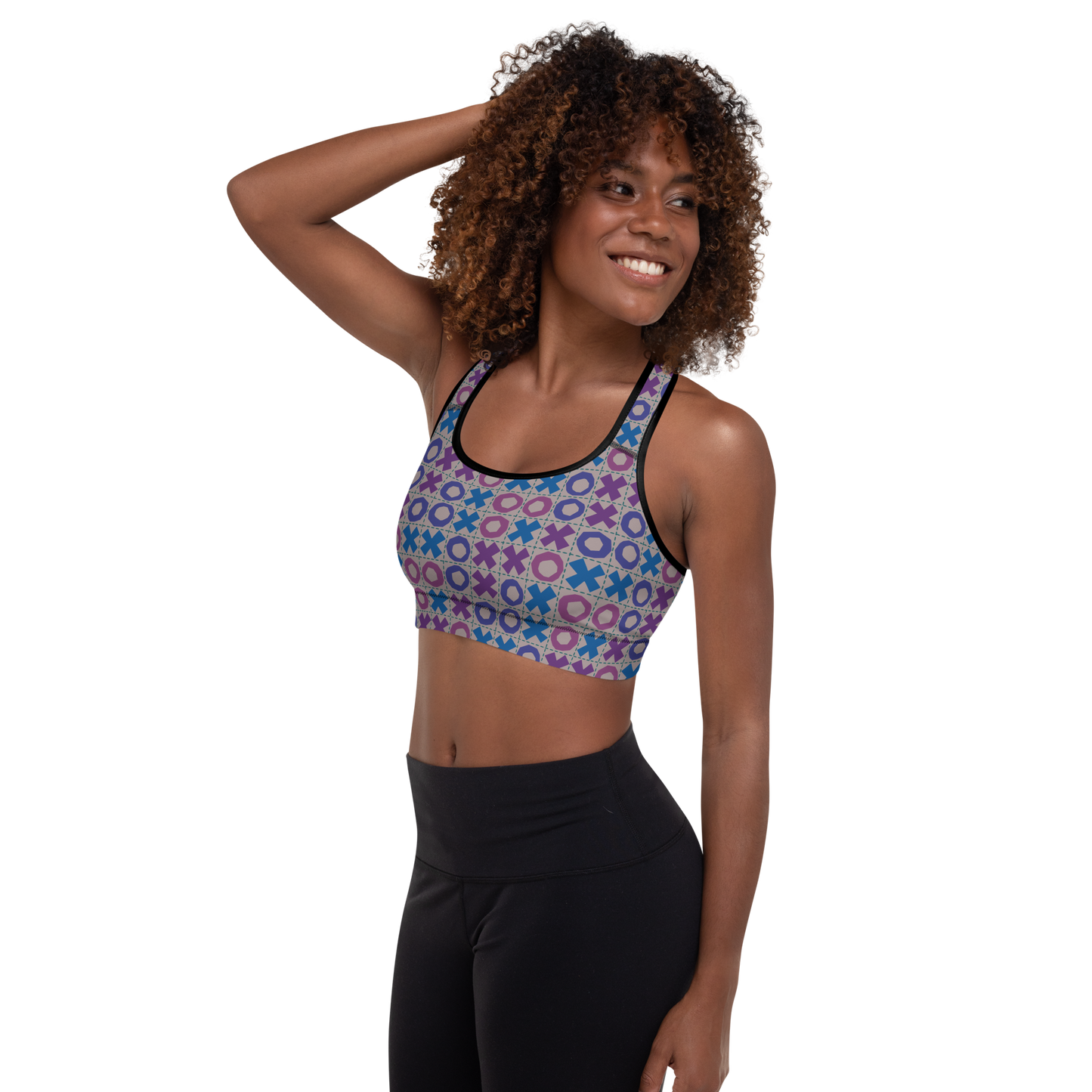 Retro Grid Tic Tac Toe Padded Sports Bra