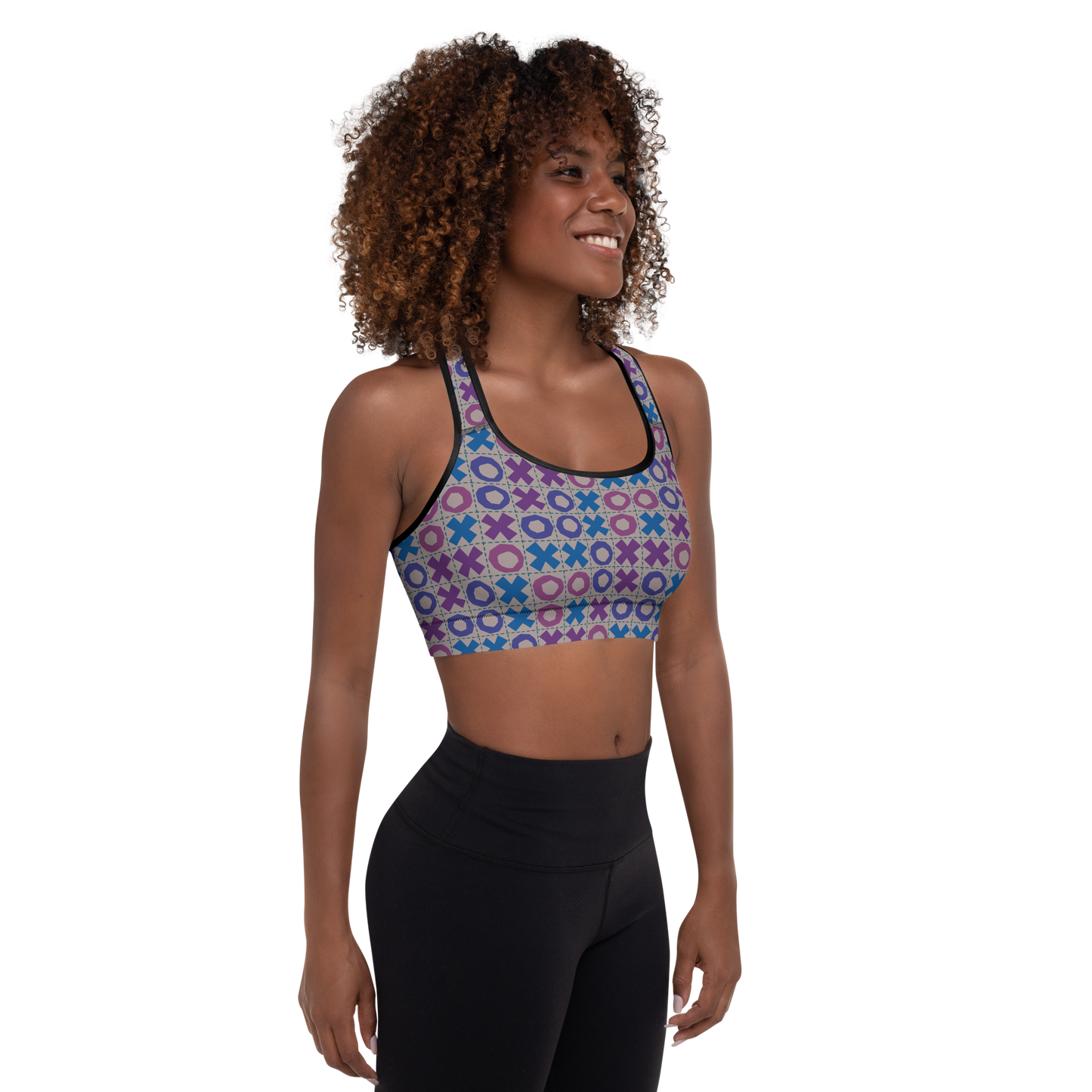 Retro Grid Tic Tac Toe Padded Sports Bra