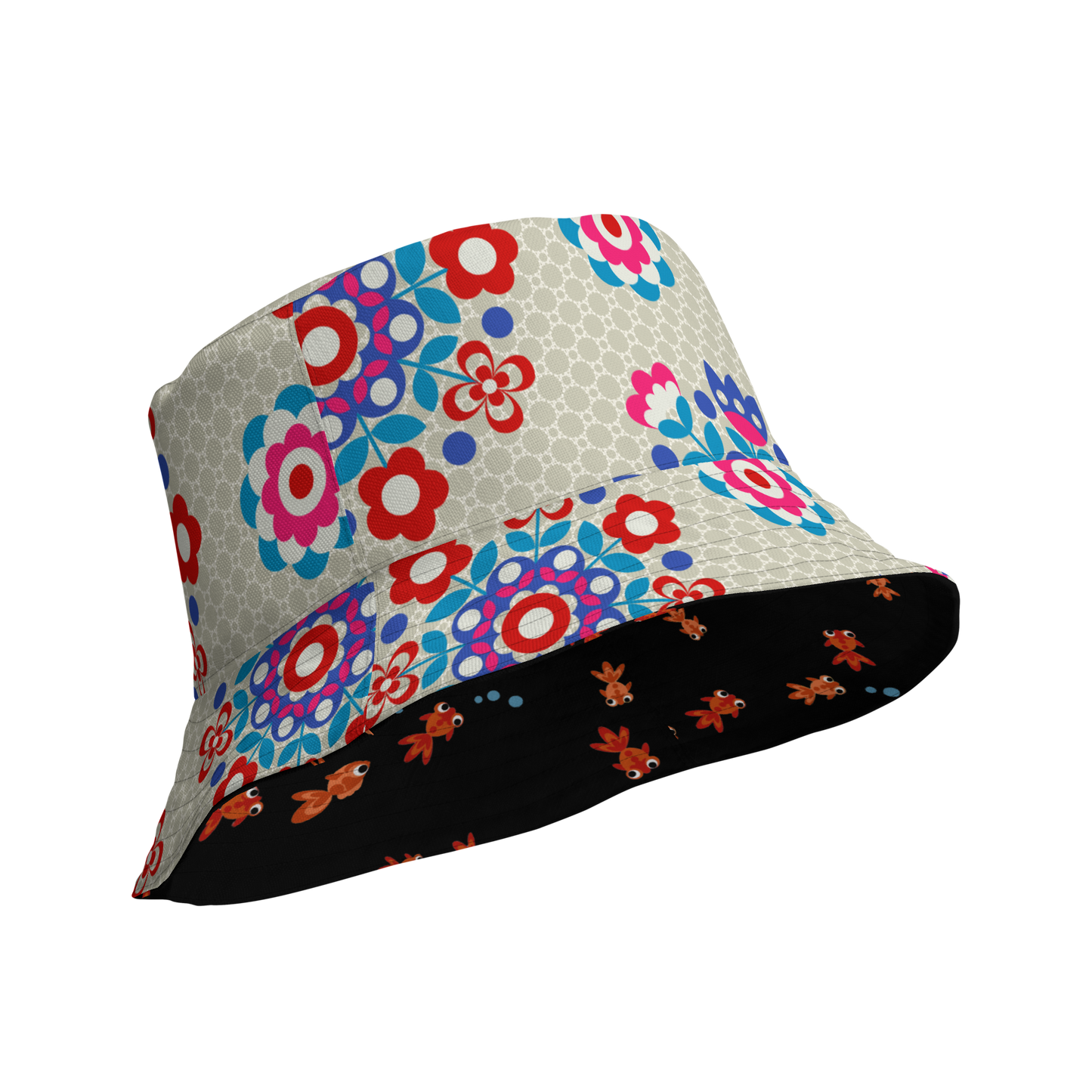 Flower wheel & Goldfish Reversible bucket hat