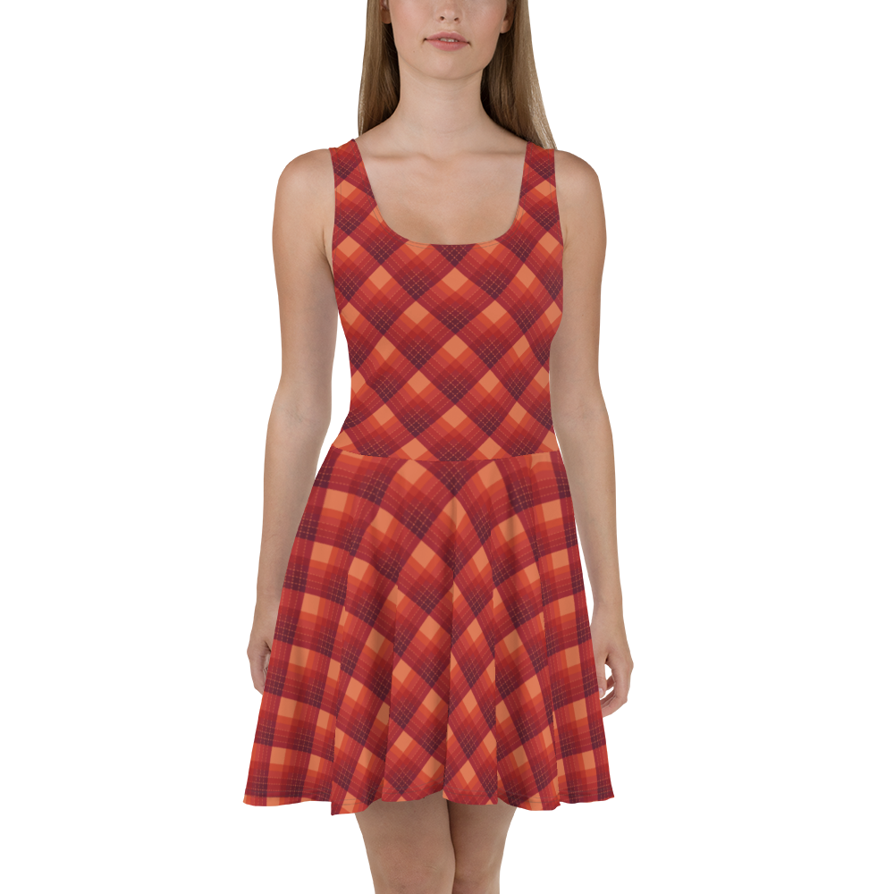 Check Orange Skater Dress