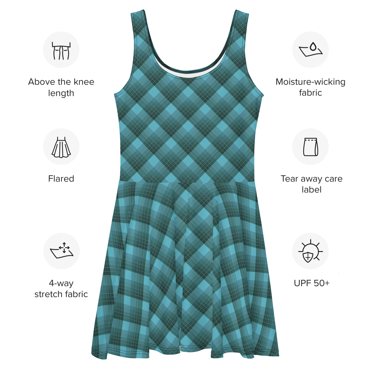 Check Teal Skater Dress