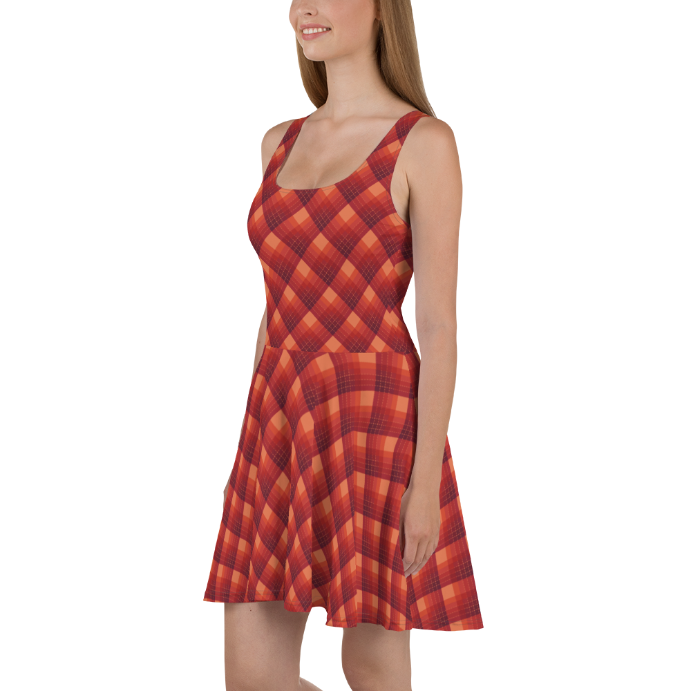 Check Orange Skater Dress