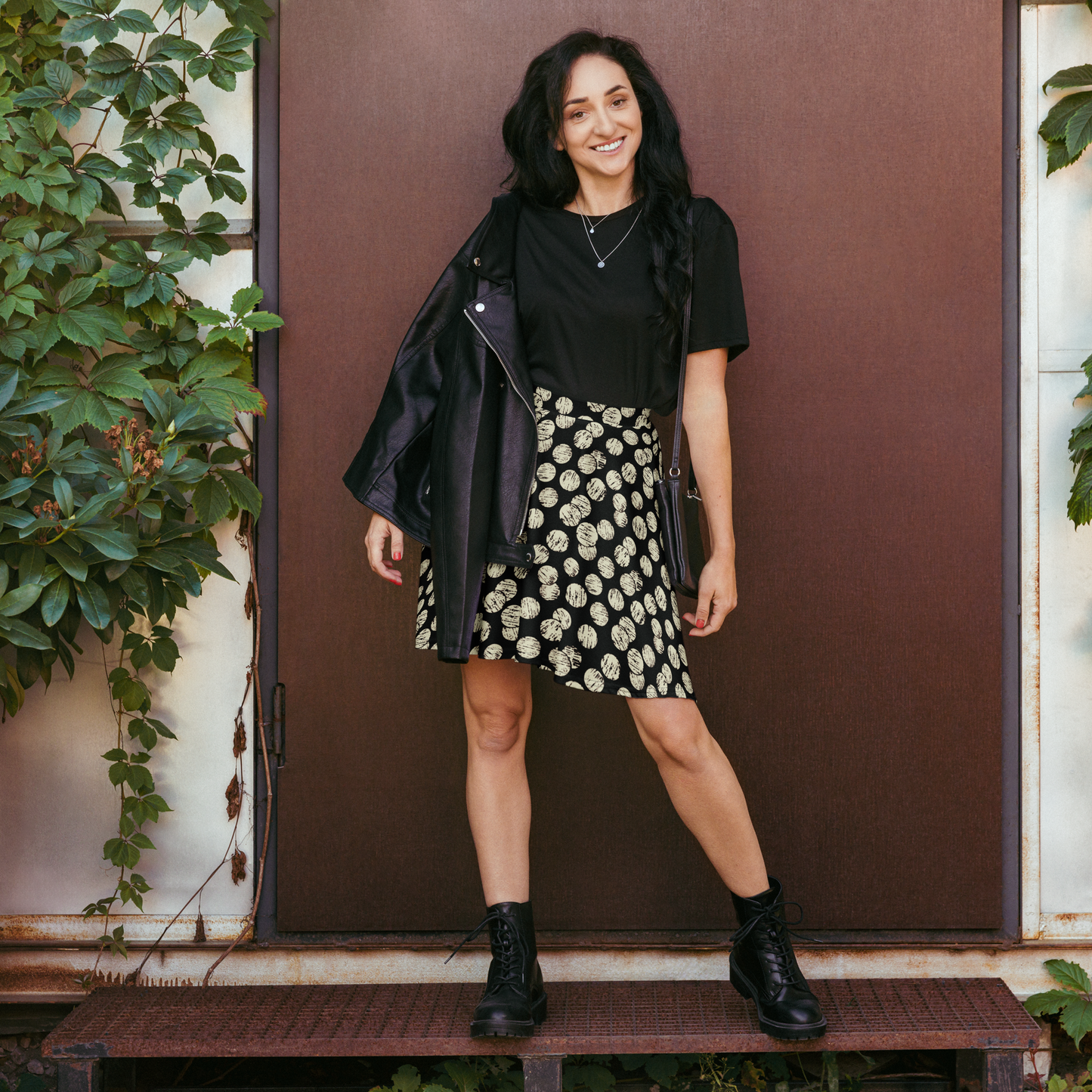 Vintage Dots Black Skater Skirt
