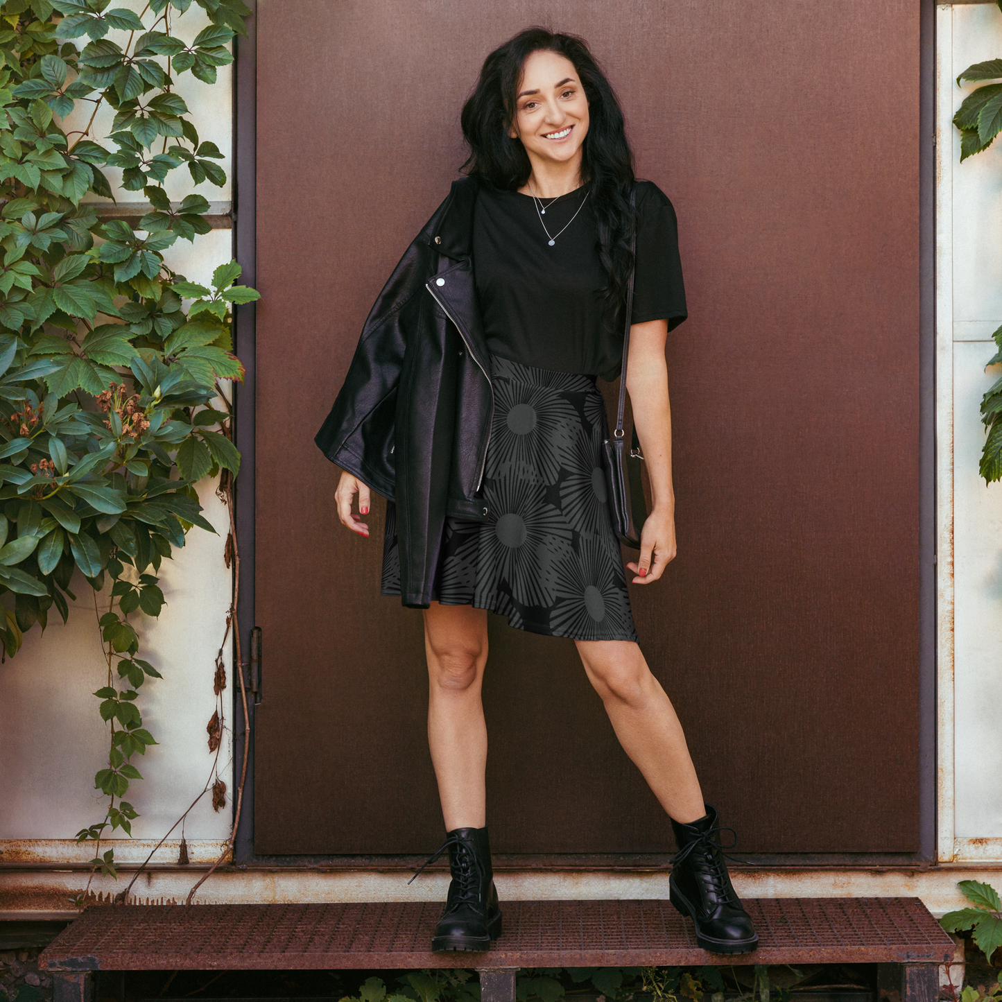 Diddy Flower Black Skater Skirt