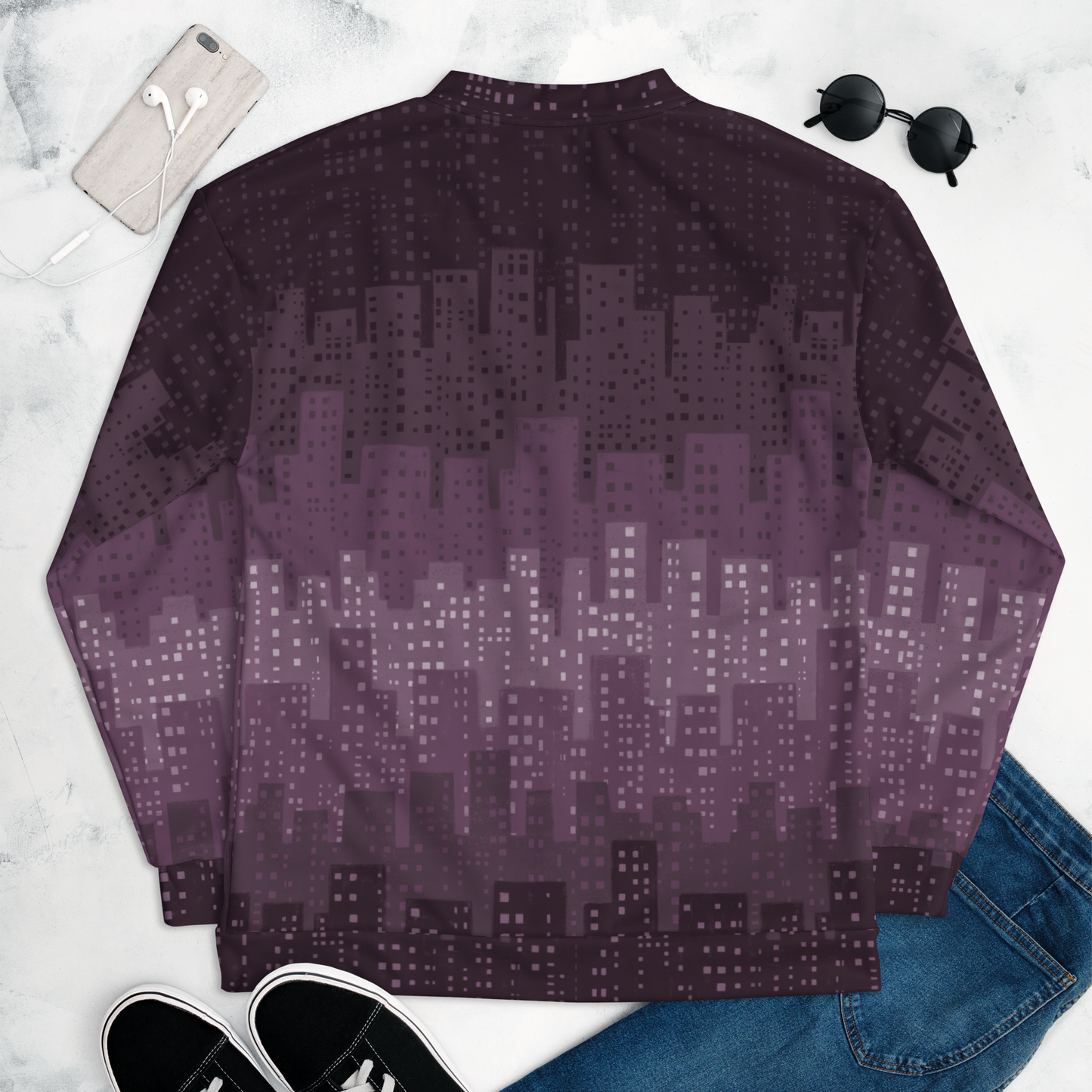 Cityscape Purple Unisex Bomber Jacket