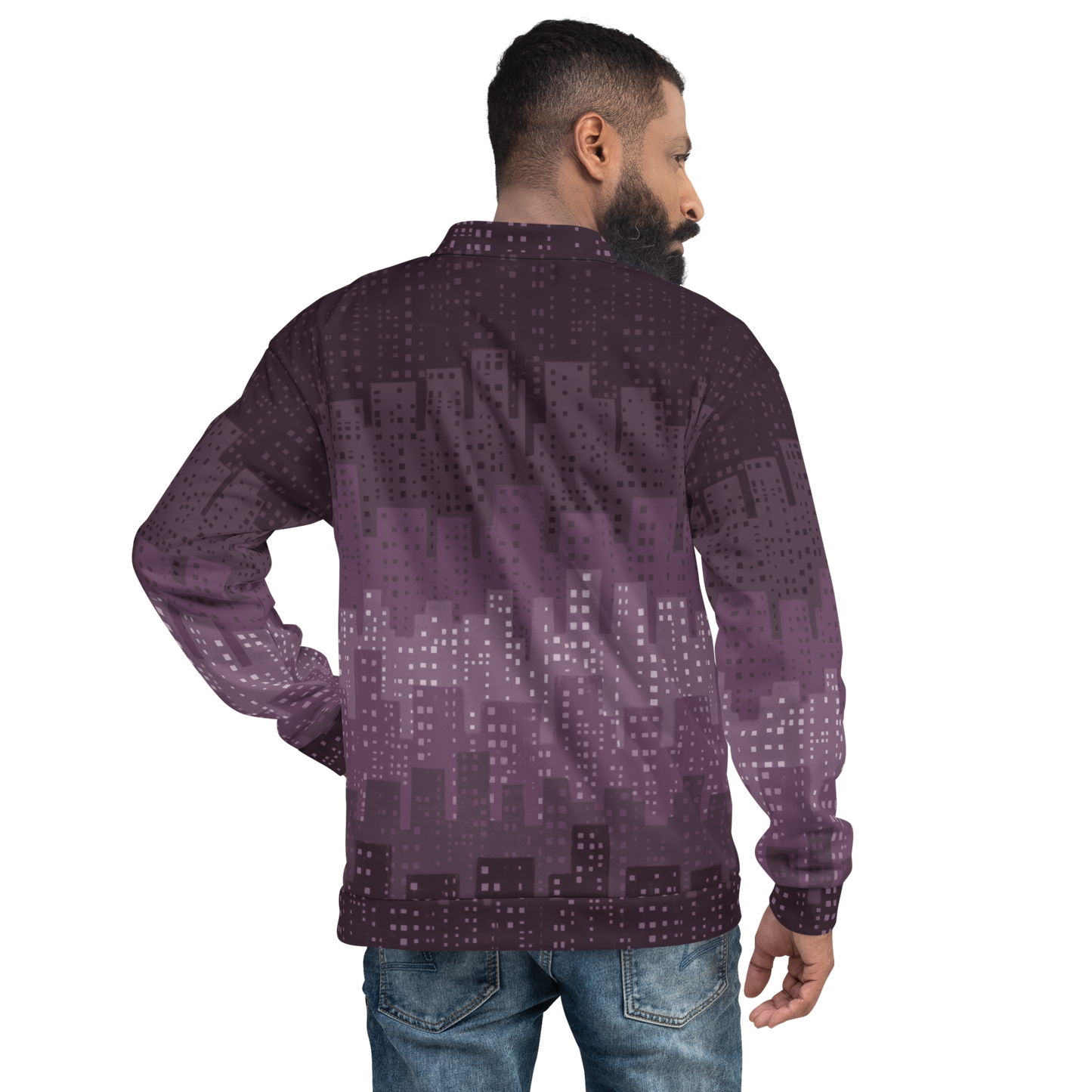 Cityscape Purple Unisex Bomber Jacket