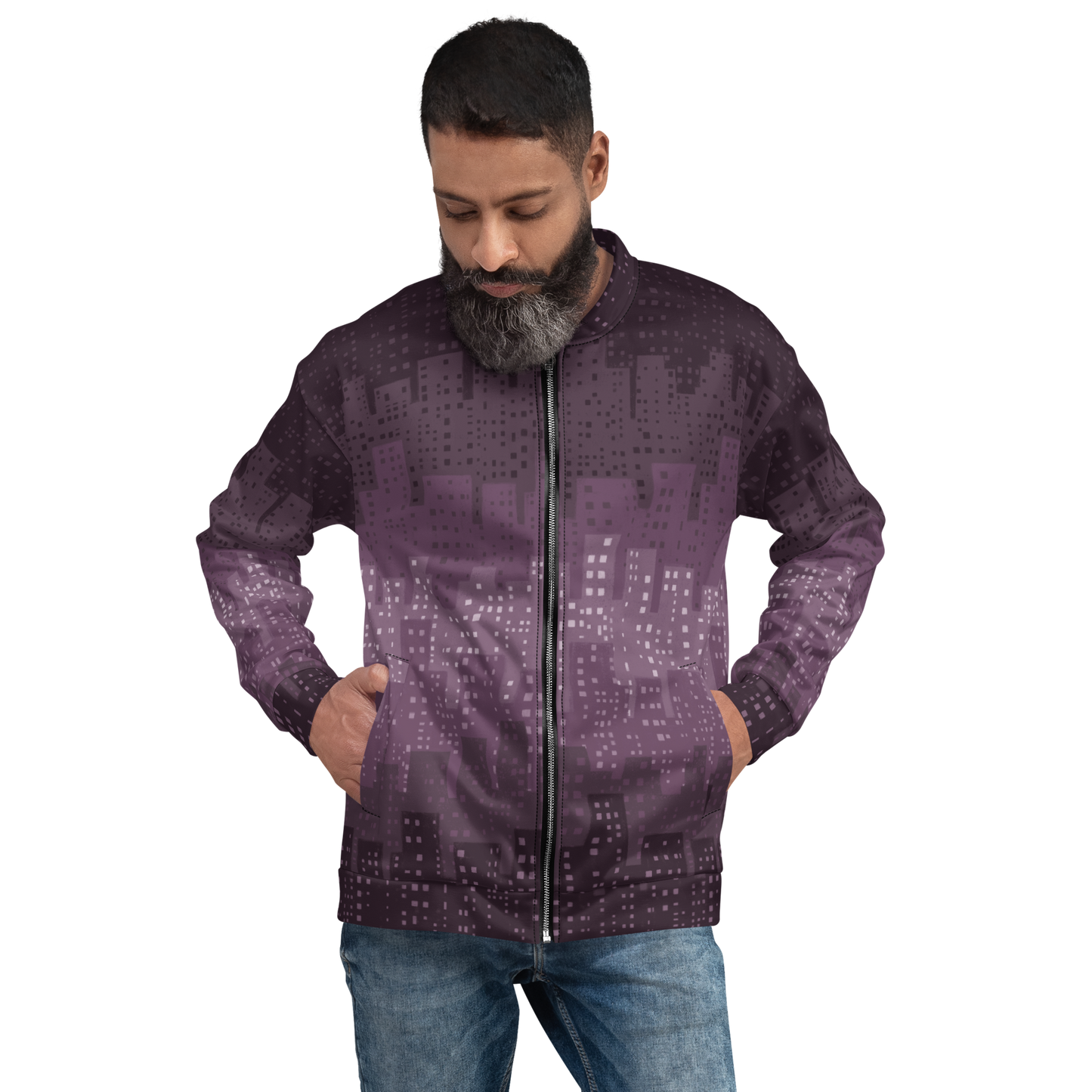 Cityscape Purple Unisex Bomber Jacket