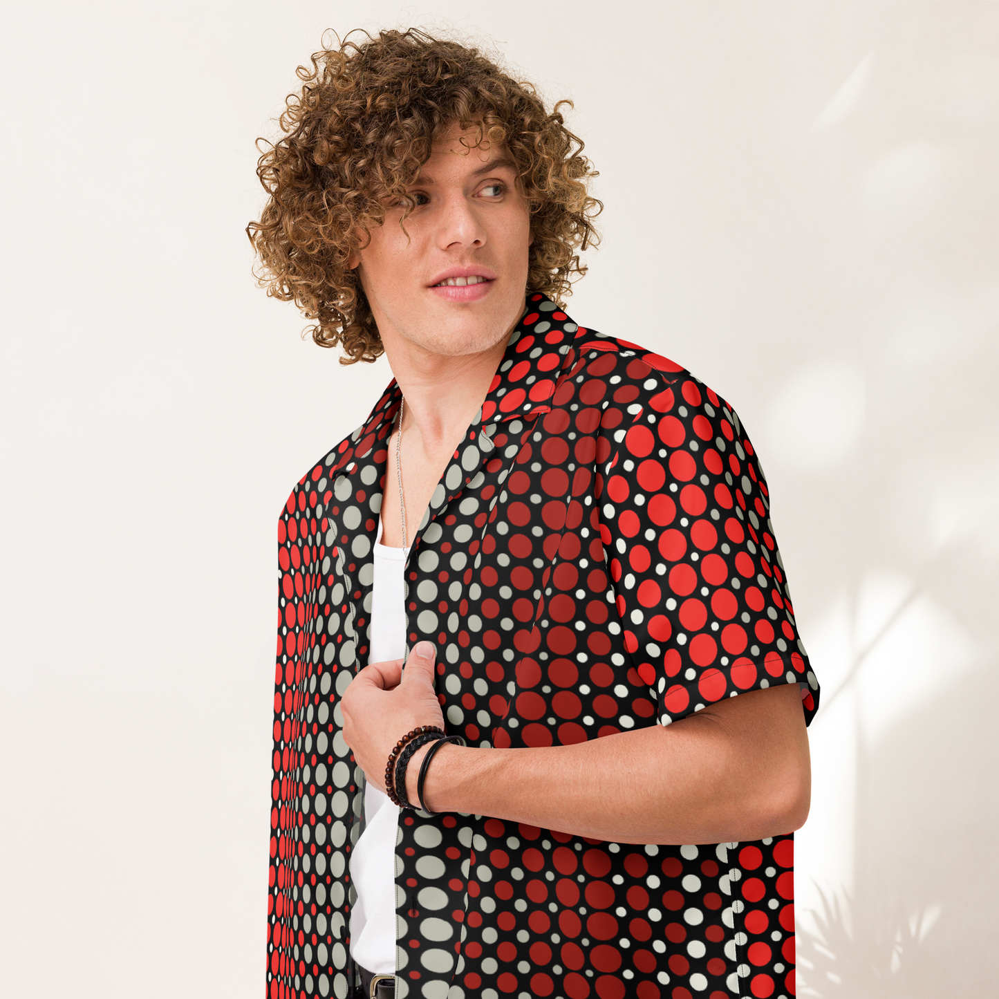 Ombre Dots Red Unisex button shirt
