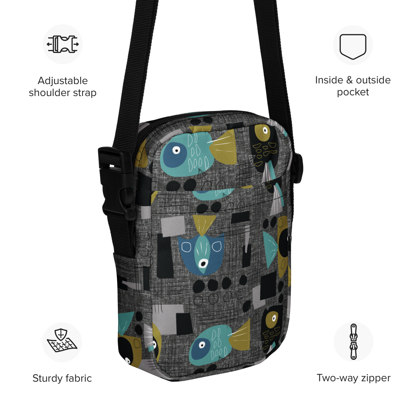 Funky Fish Black Utility crossbody bag