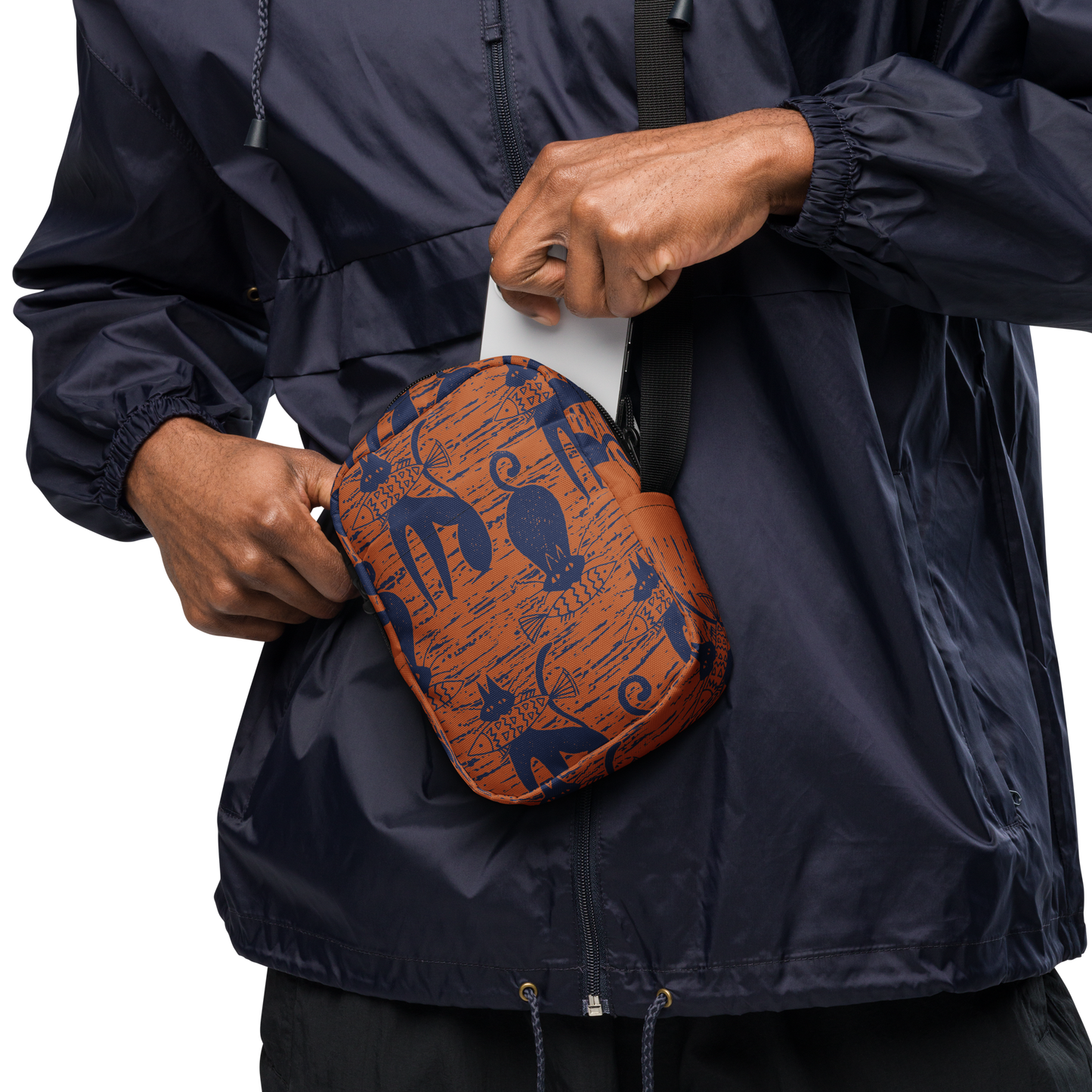 Cat eat Fish Orange Utility crossbody bag