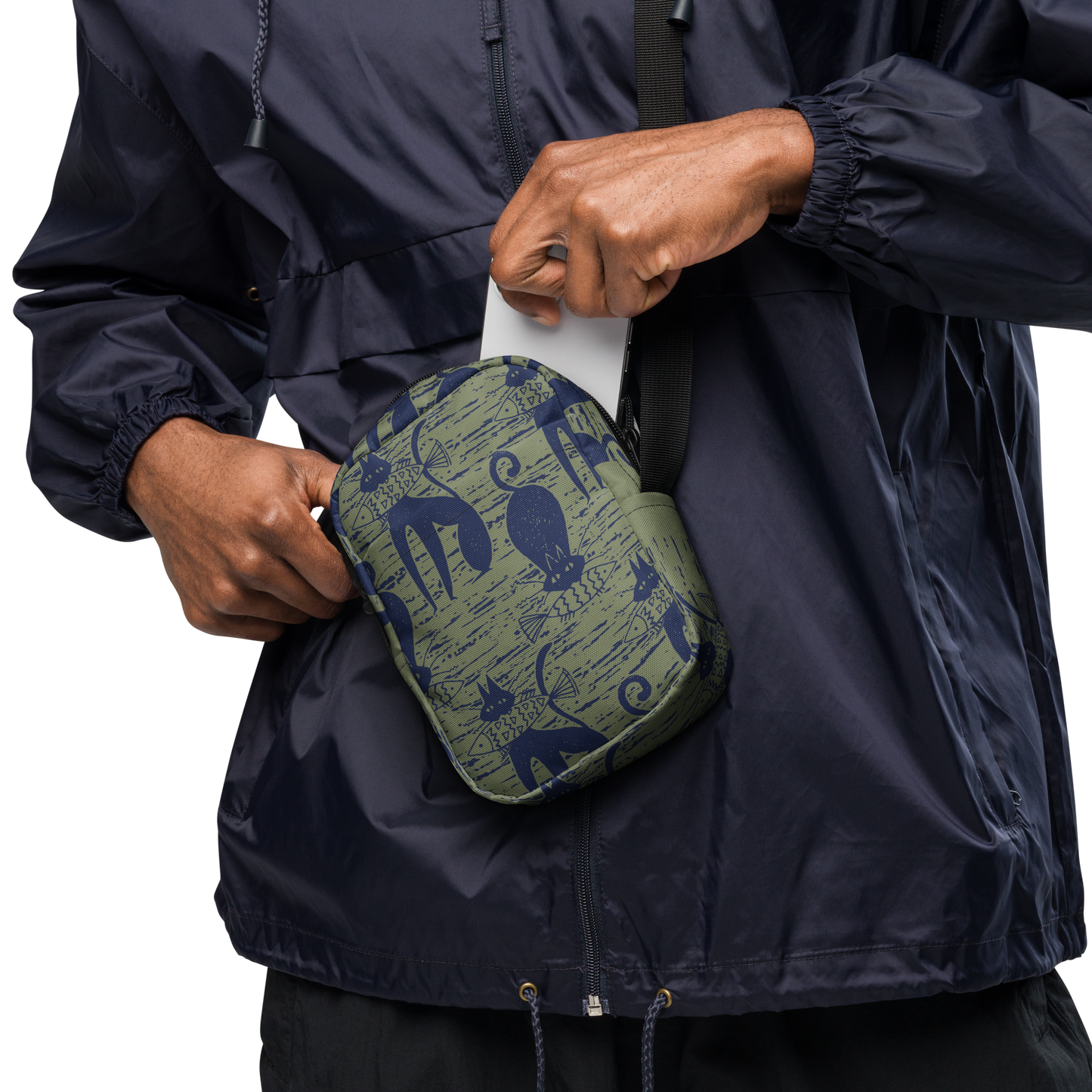 Cat eat Fish Khaki Utility crossbody bag