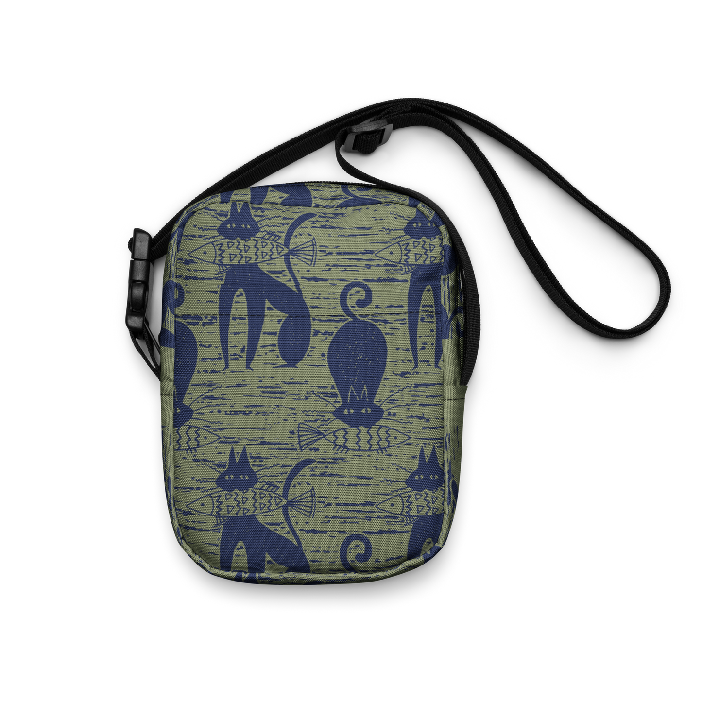 Cat eat Fish Khaki Utility crossbody bag