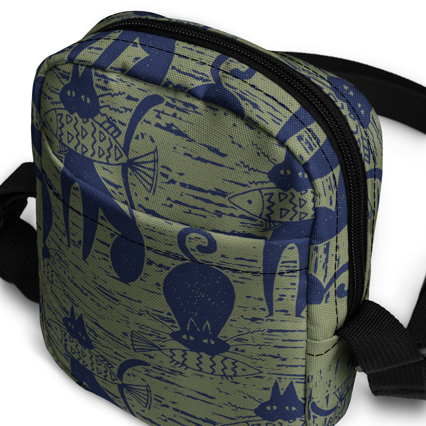 Cat eat Fish Khaki Utility crossbody bag