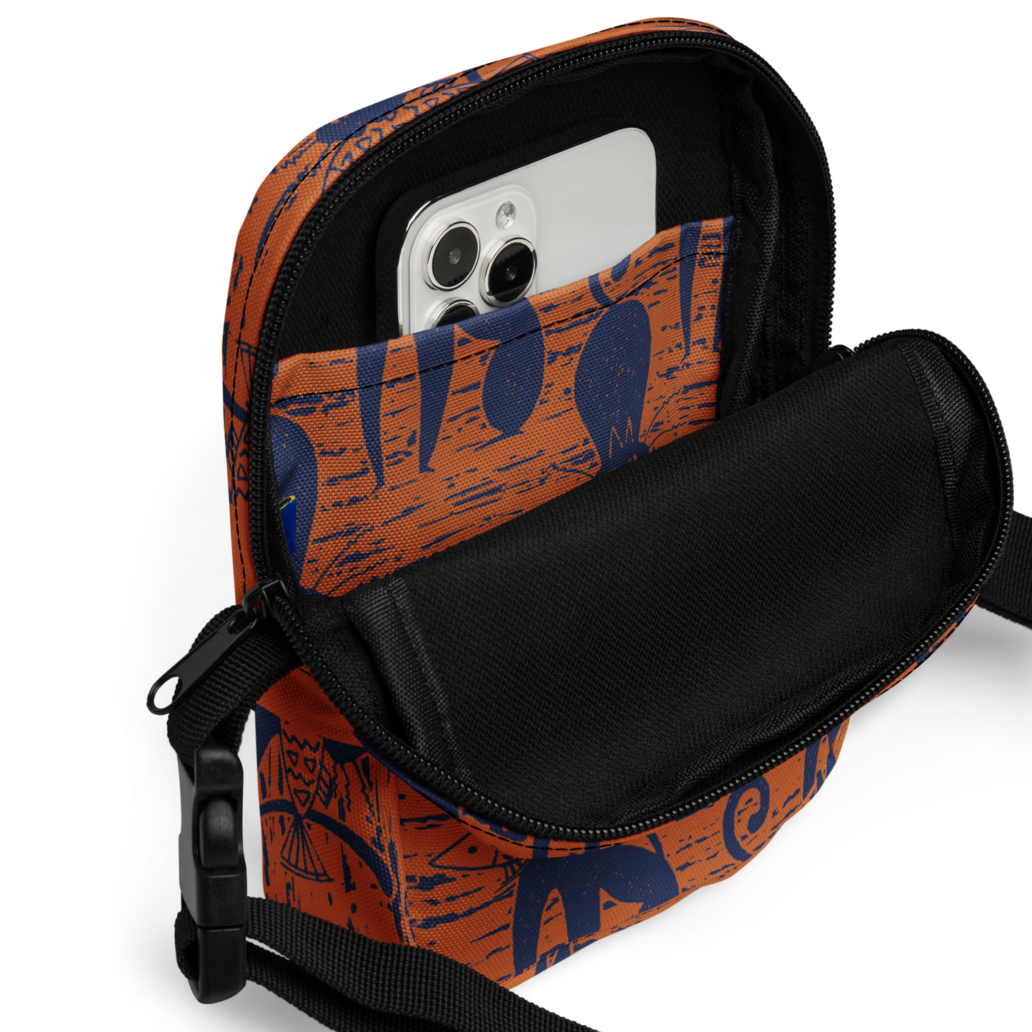 Cat eat Fish Orange Utility crossbody bag