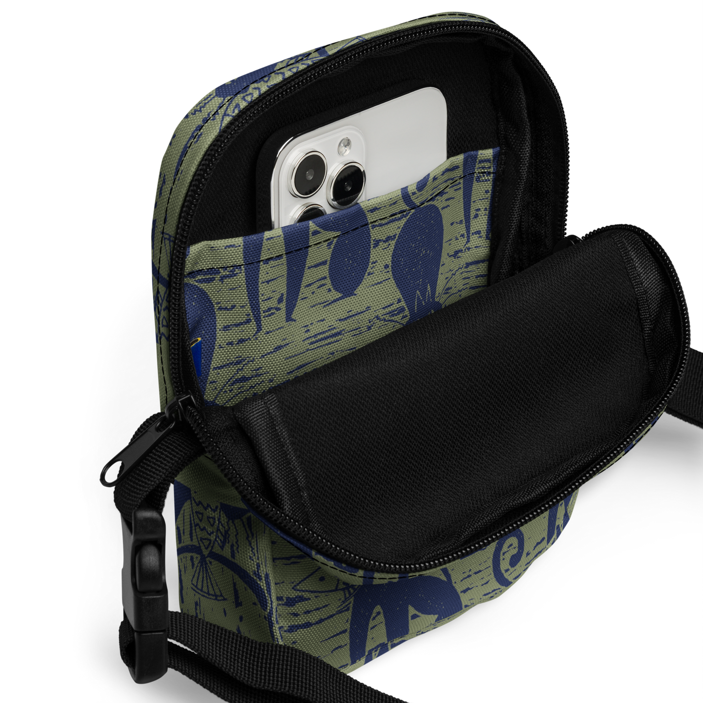 Cat eat Fish Khaki Utility crossbody bag