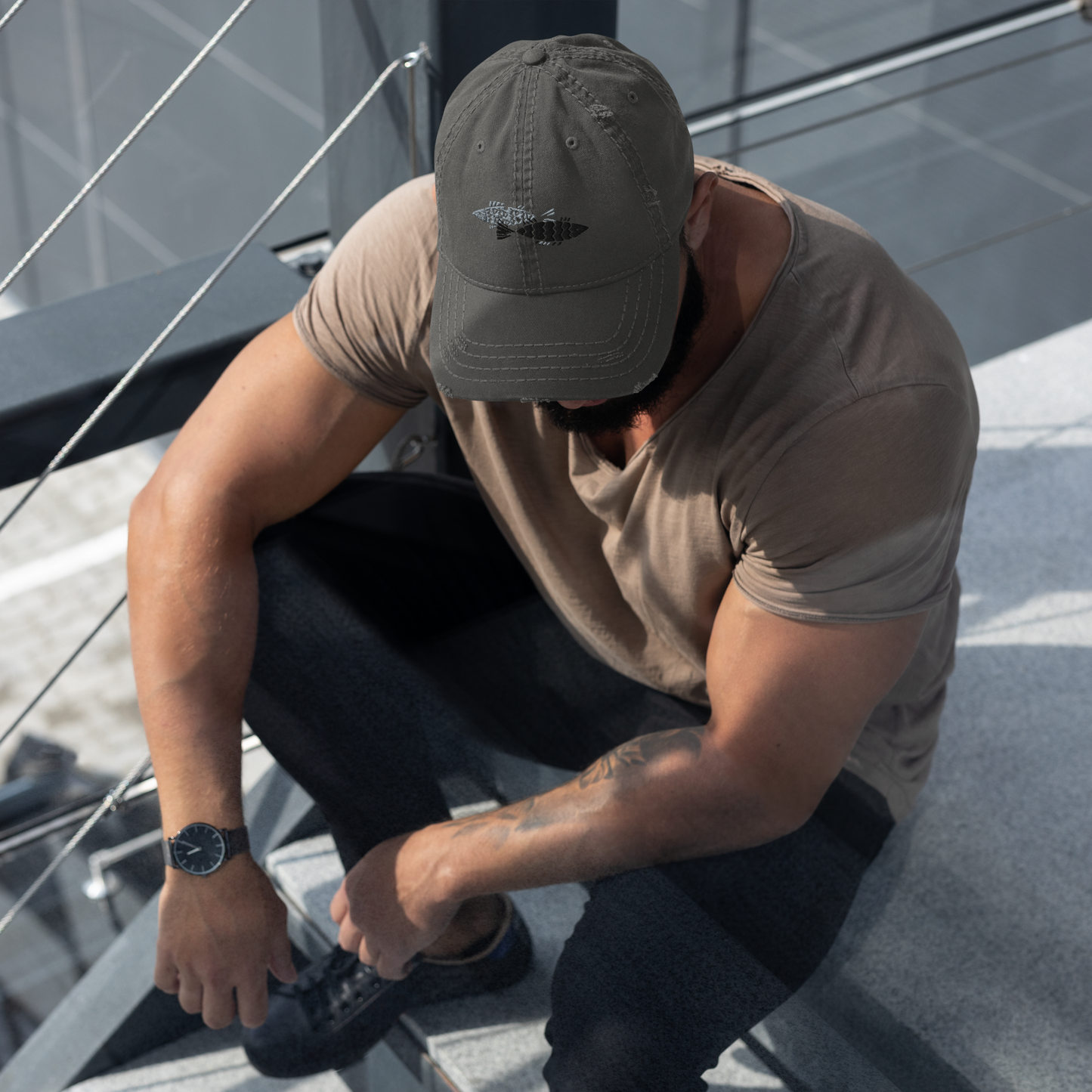 Fishing day Distressed Dad Cap Gray