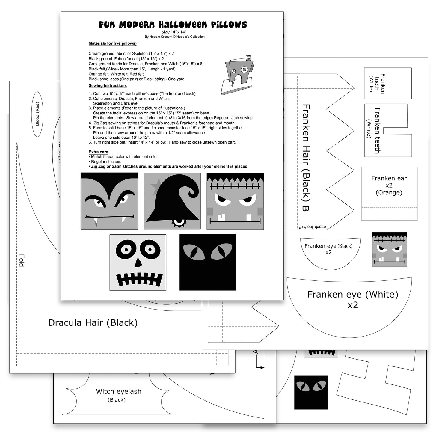 DIY - Modern Halloween Pillow / Sewing Pattern PDF File
