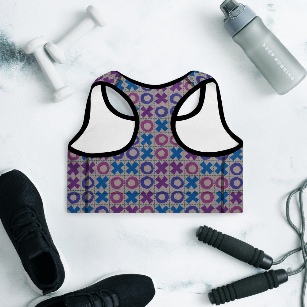 Retro Grid Tic Tac Toe Padded Sports Bra