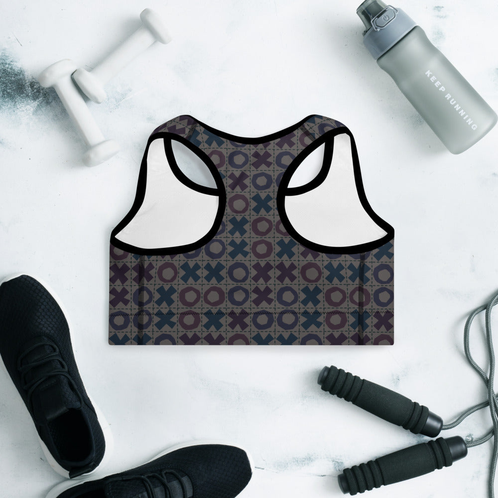 Dark Grid Tic Tac Toe Padded Sports Bra