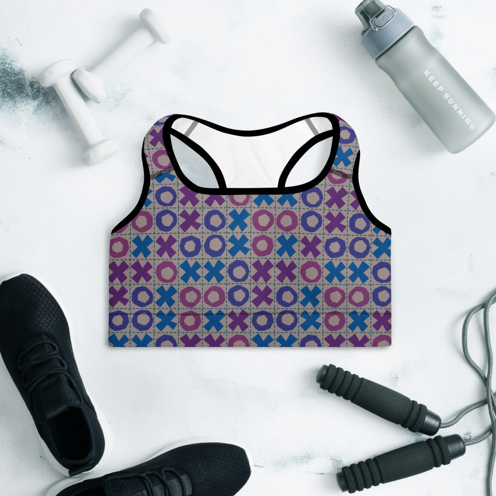 Retro Grid Tic Tac Toe Padded Sports Bra