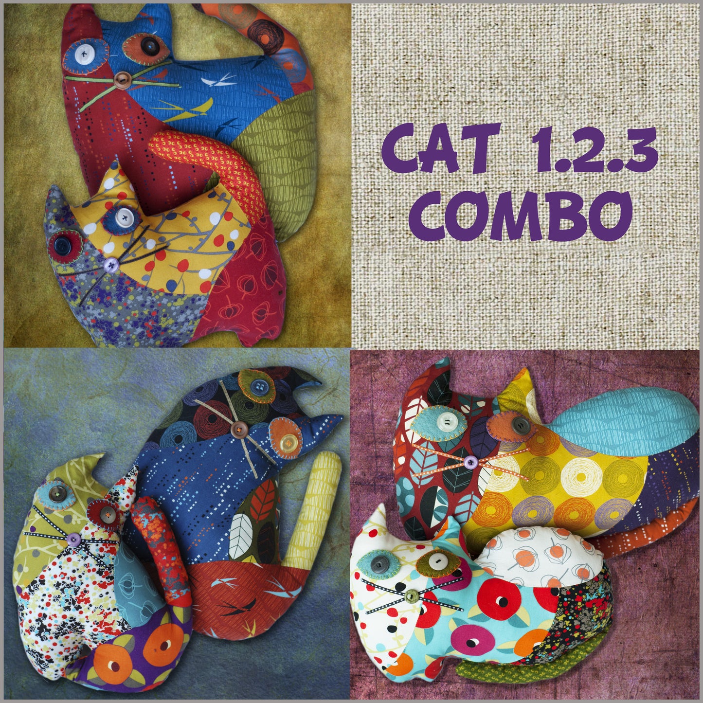 DIY - Patchwork Cat 1.2.3 Combo Sewing Pattern PDF File