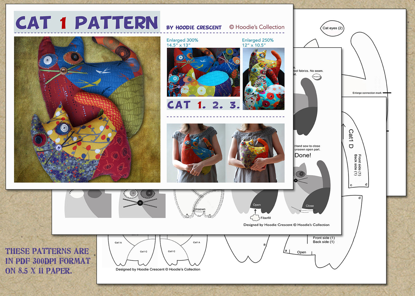 DIY - Patchwork Cat 1.2.3 Combo Sewing Pattern PDF File