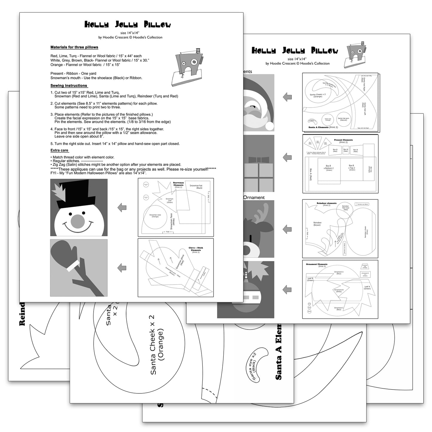 DIY - Holly Jolly Pillow / Sewing Pattern PDF File