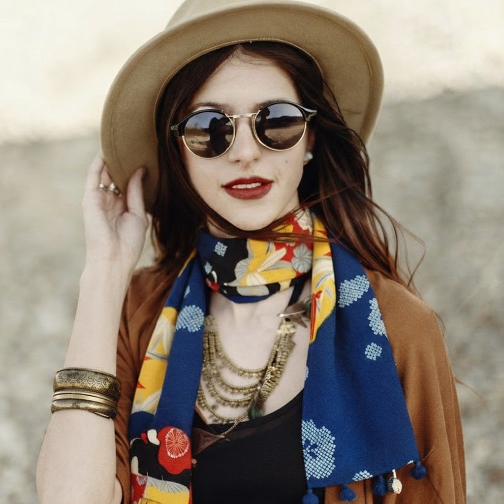 Kimono Silk Scarf - Round Plates in Blue