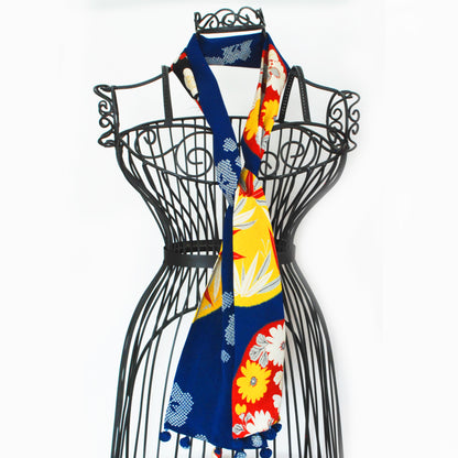 Kimono Silk Scarf - Round plates in Blue