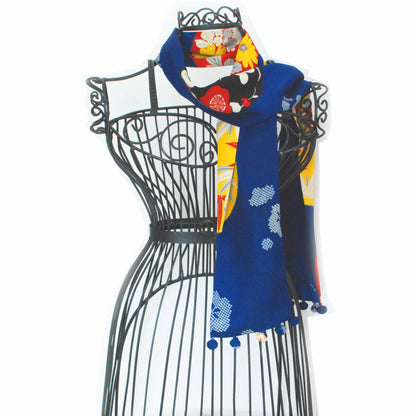 Kimono Silk Scarf - Round plates in Blue