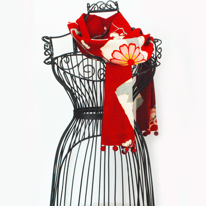 Kimono Silk Scarf - Plum Blossom Red