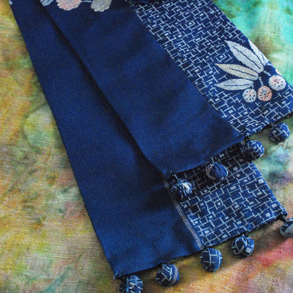 Kimono Silk Scarf - Embroidery Navy