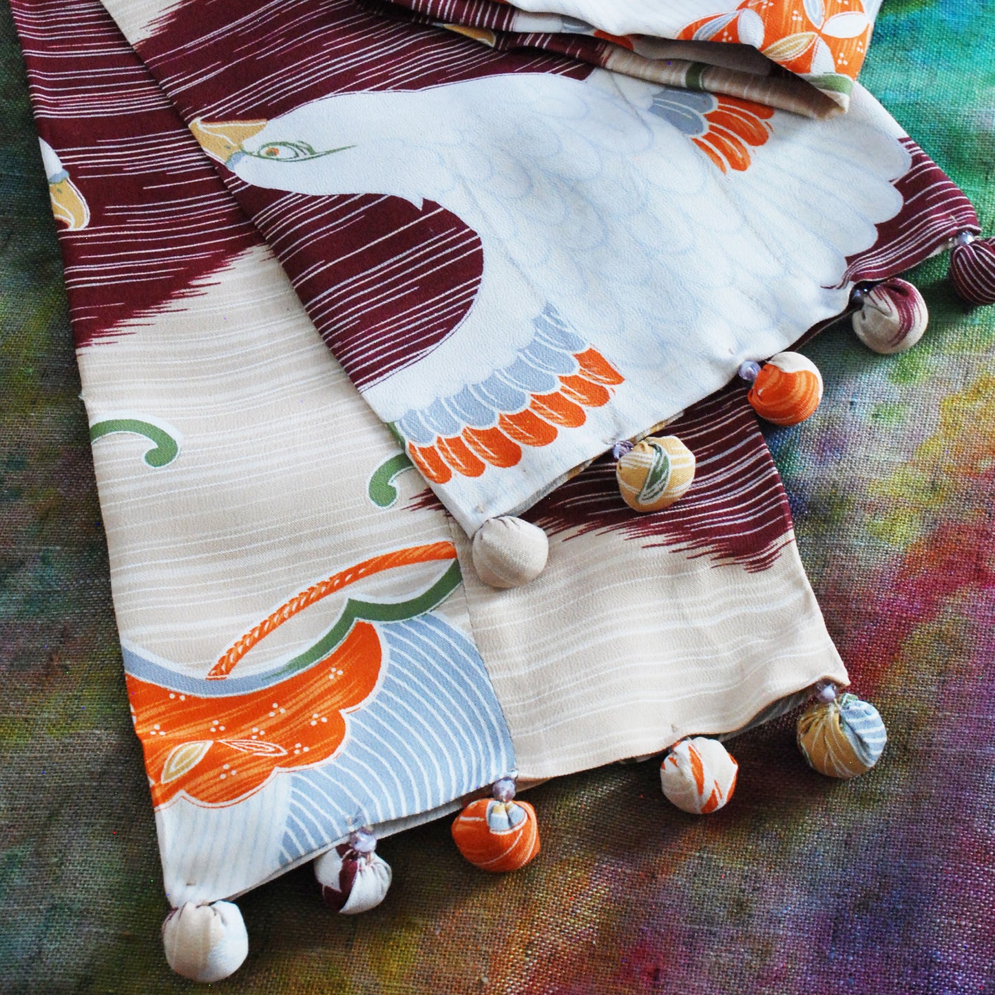 Kimono Silk Scarf - Tsuru print