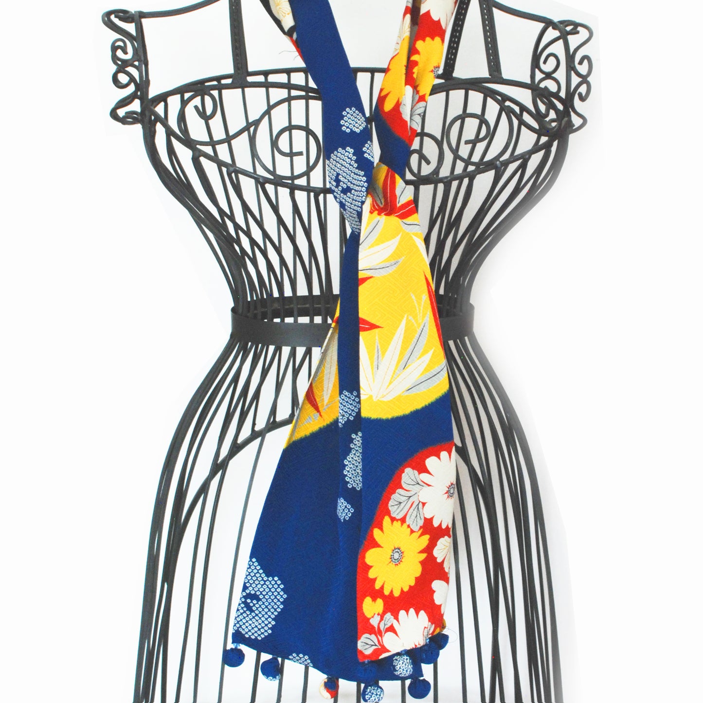 Kimono Silk Scarf - Round Plates in Blue