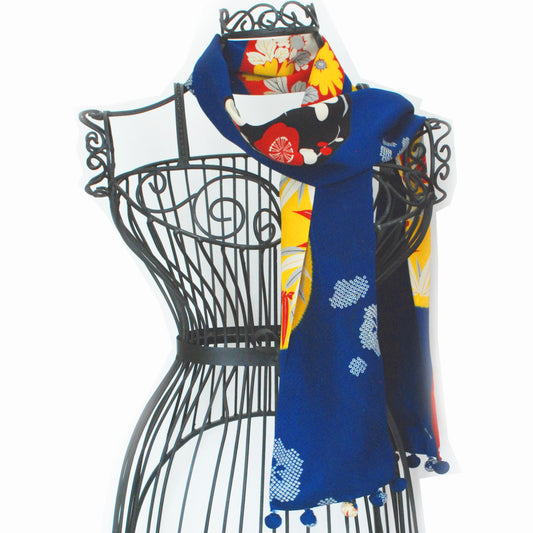 Kimono Silk Scarf - Round Plates in Blue