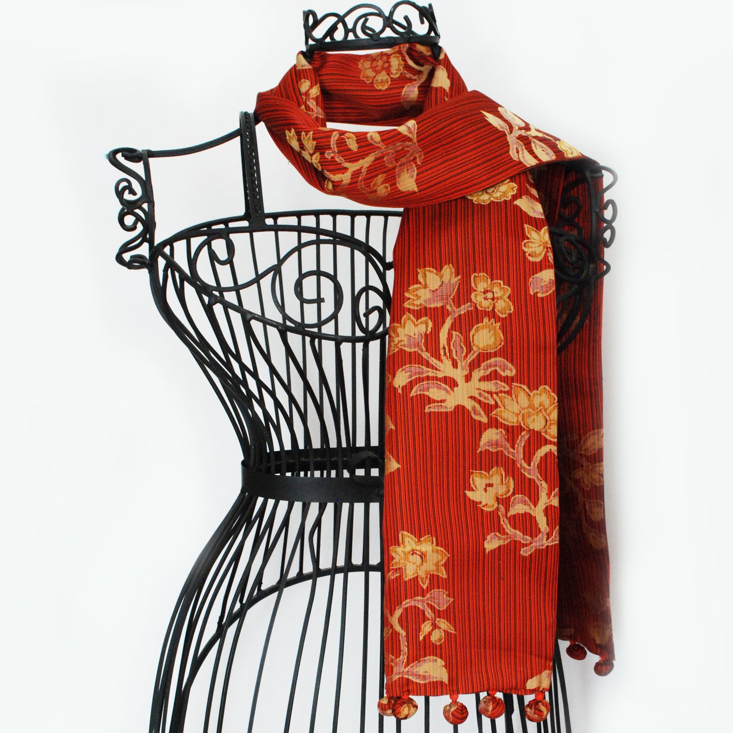 Kimono Silk Scarf - Flowers in Orange