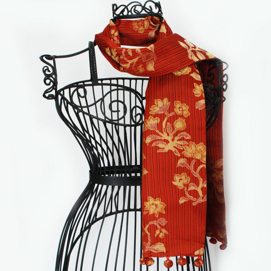 Kimono Silk Scarf - Flowers in Orange