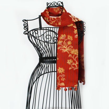 Kimono Silk Scarf - Flowers in Orange