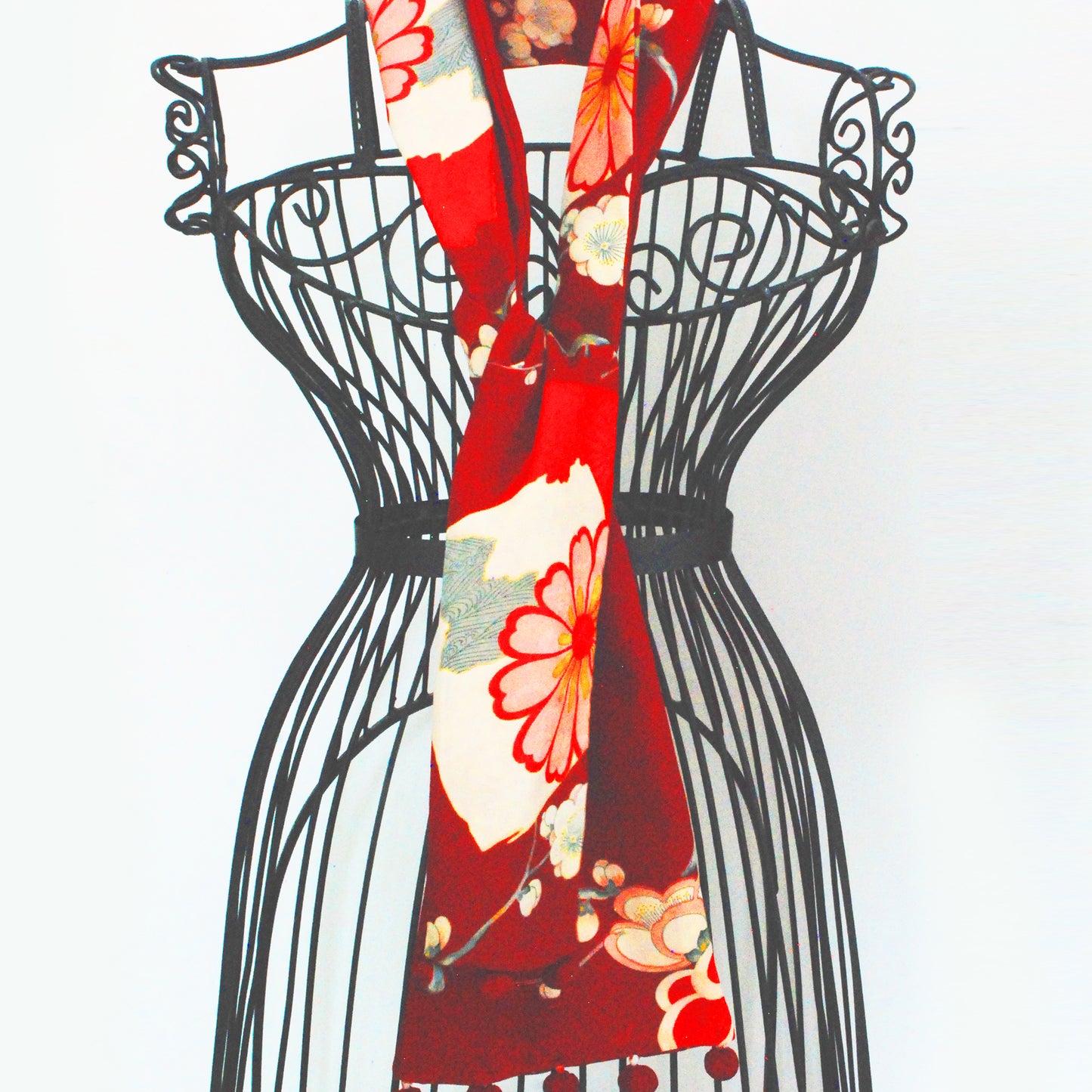 Kimono Silk Scarf - Plum Blossom Red
