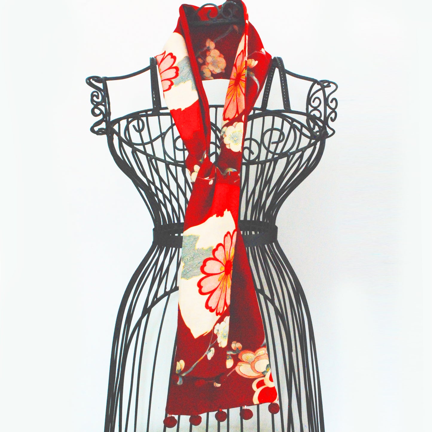 Kimono Silk Scarf - Plum Blossom Red