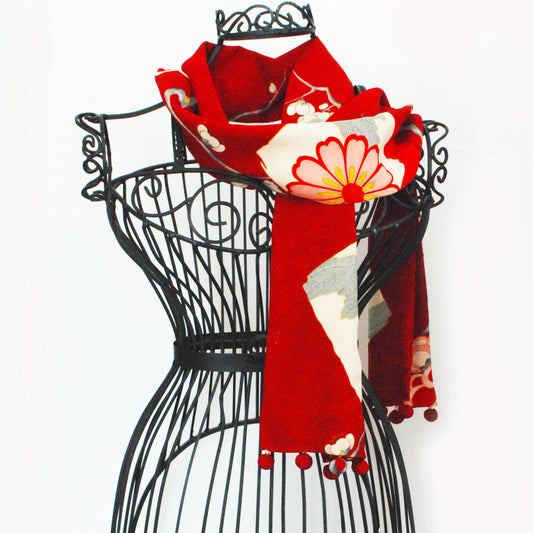 Kimono Silk Scarf - Plum Blossom Red