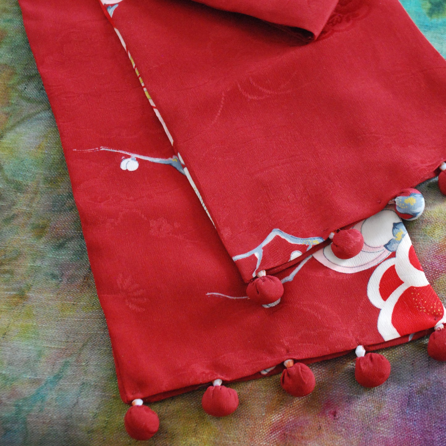 Kimono Silk Scarf - Plum Blossom Red