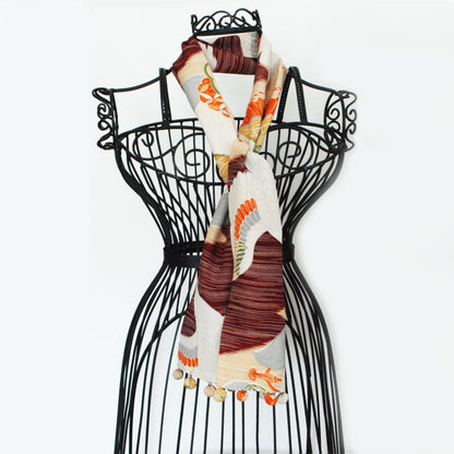 Kimono Silk Scarf - Tsuru print